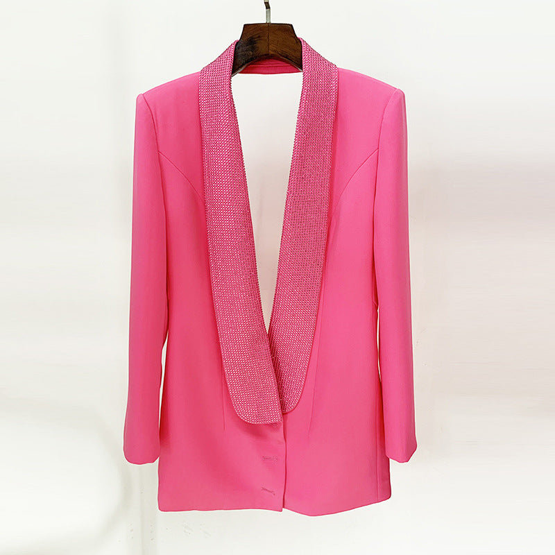 Rhinestone Shawl Collar Blazer Mini Dress for Elegant Evening Style Women-Vyana Collective