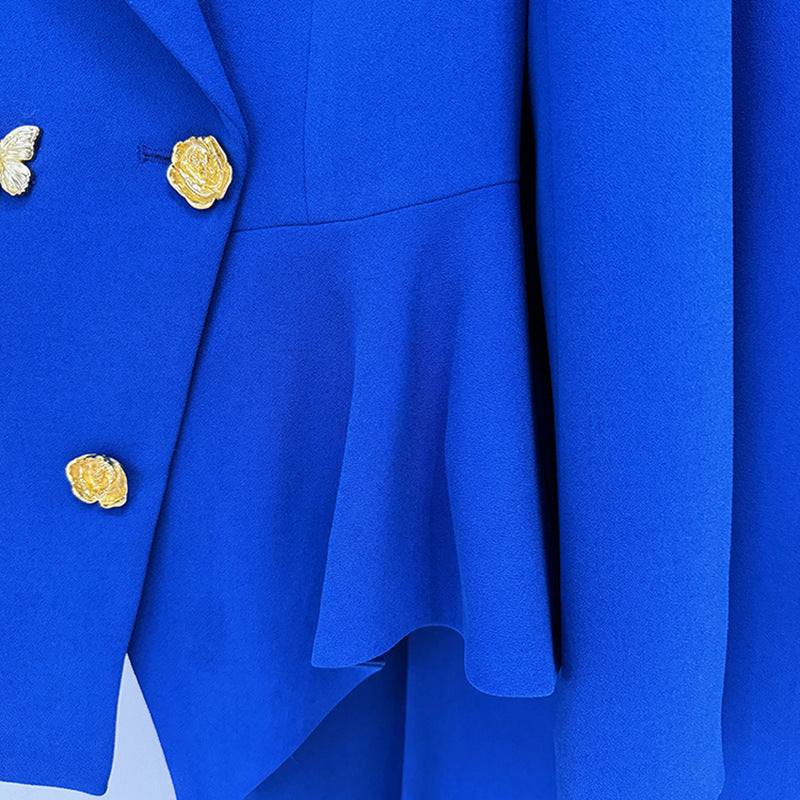 Royal Blue Double Breasted Blazer and Wide Leg Pants Suit Set for Meetings Ready and Executive Elegance Women-Vyana Collective