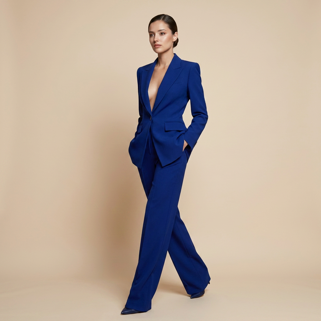 Royal Blue Tailored Blazer and Wide Leg Pants Set for Meetings Ready and Executive Elegance Women-Vyana Collective