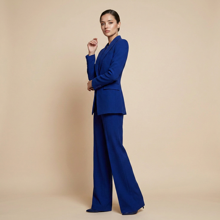 Royal Blue Tailored Blazer and Wide Leg Pants Set for Meetings Ready and Executive Elegance Women-Vyana Collective