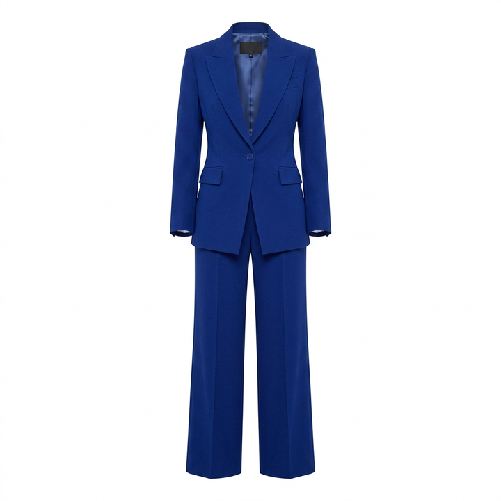 Royal Blue Tailored Blazer and Wide Leg Pants Set for Meetings Ready and Executive Elegance Women-Vyana Collective