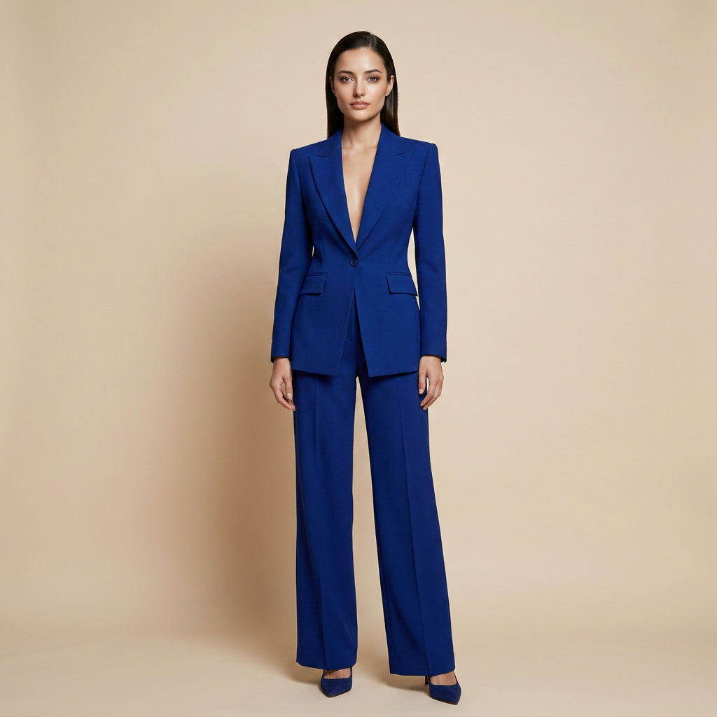 Royal Blue Tailored Blazer and Wide Leg Pants Set for Meetings Ready and Executive Elegance Women-Vyana Collective