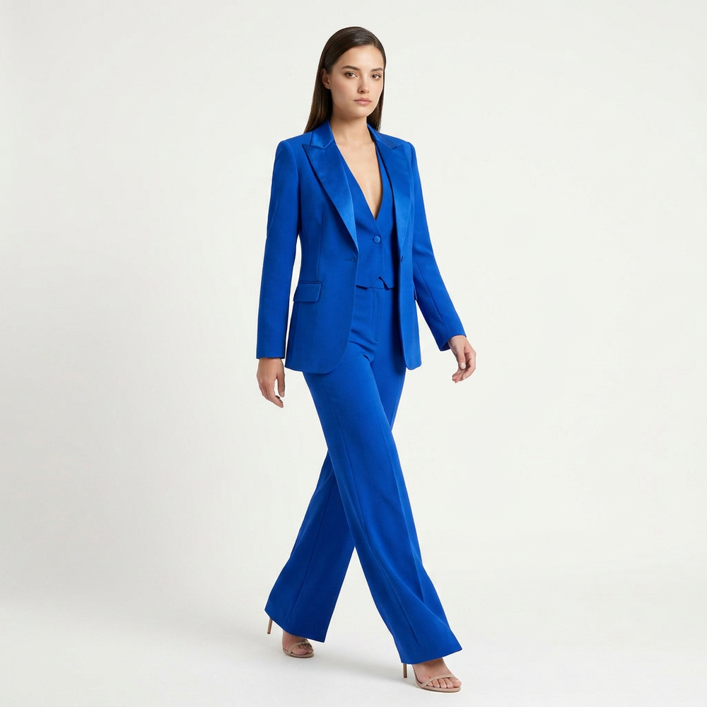 Royal Blue Three Piece Suit Set for Meetings Ready and Modern Power Dressing Women-Vyana Collective