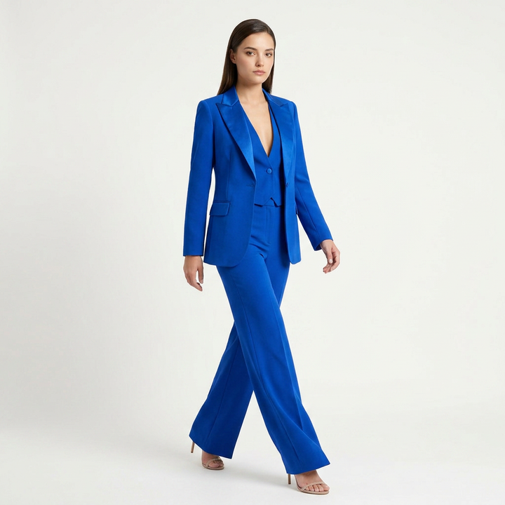Royal Blue Three Piece Suit Set for Meetings Ready and Modern Power Dressing Women-Vyana Collective