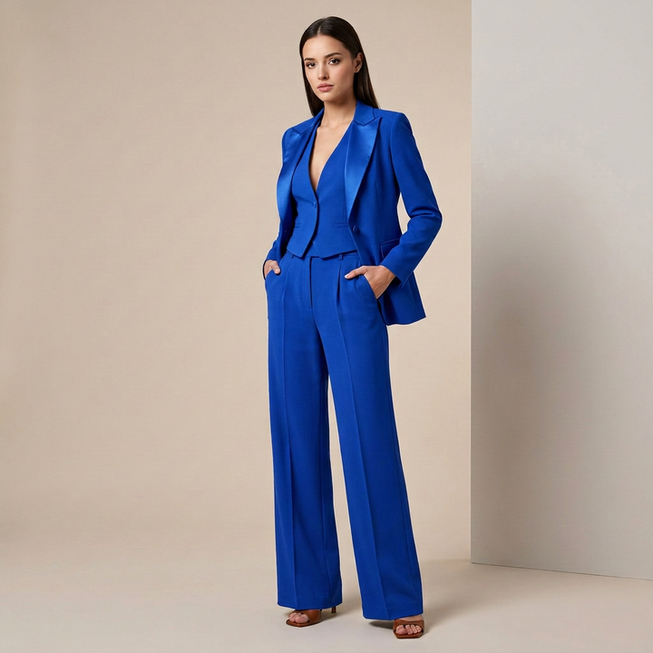 Royal Blue Three Piece Suit Set for Meetings Ready and Modern Power Dressing Women-Vyana Collective