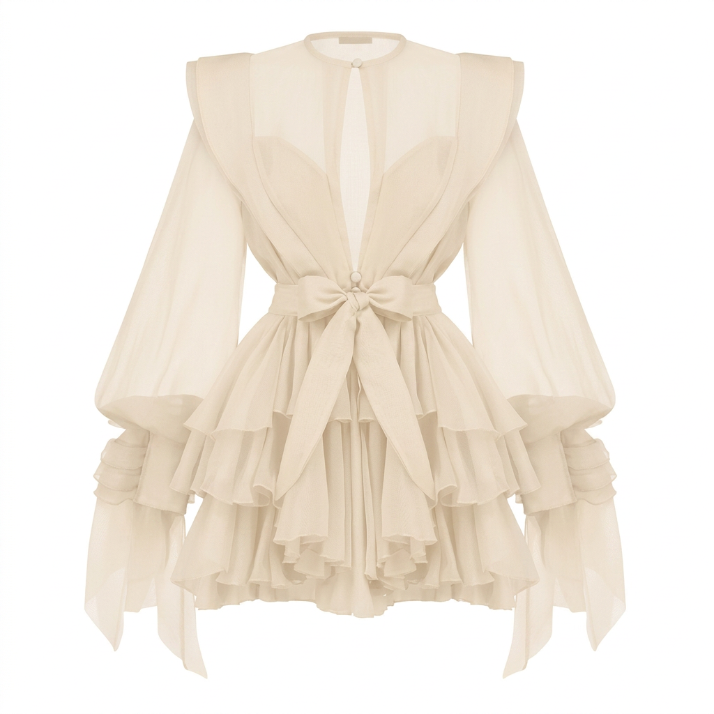 Ruffled Lantern Sleeve Belted Mini Dress-Vyana Collective