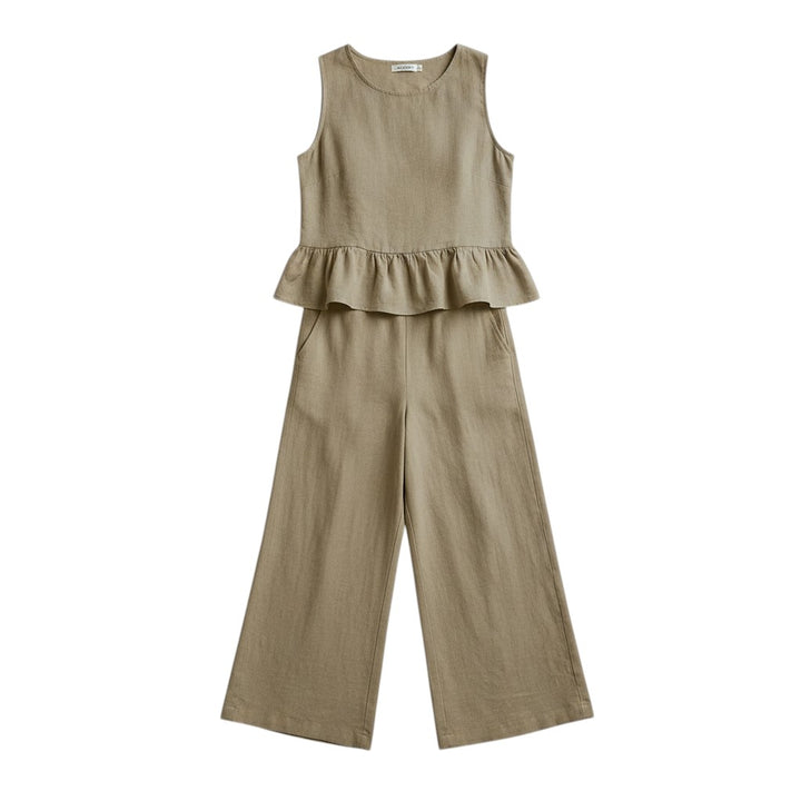 Ruffled Strap Top and High-Waisted Tie Pants Two-Piece Set-Vyana Collective