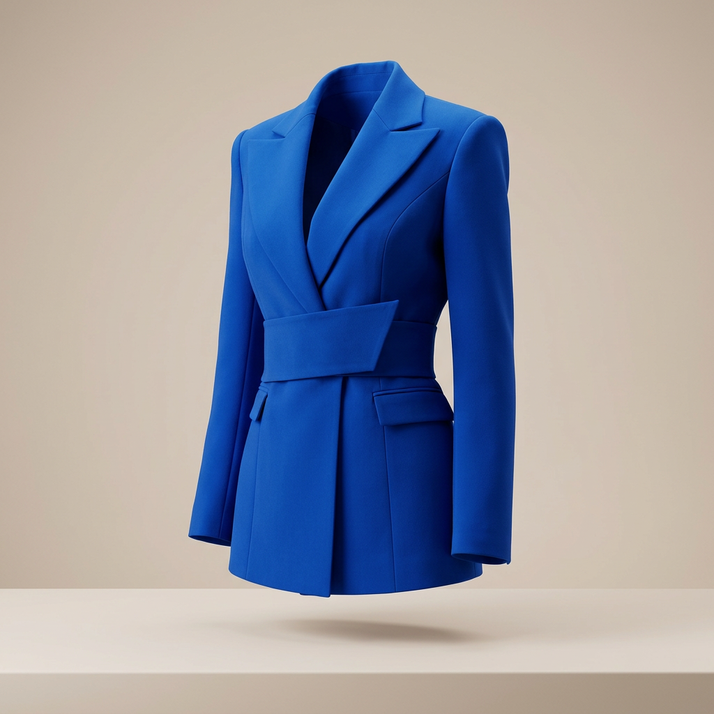 Sapphire Blue Belted Blazer and Flared Trousers Suit for Women-Vyana Collective