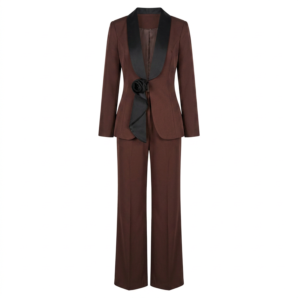 Satin Lapel Blazer and Wide Leg Pants Set for Meetings and Executive Elegance Women-Vyana Collective