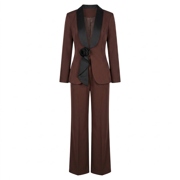 Satin Lapel Blazer and Wide Leg Pants Set for Meetings and Executive Elegance Women-Vyana Collective