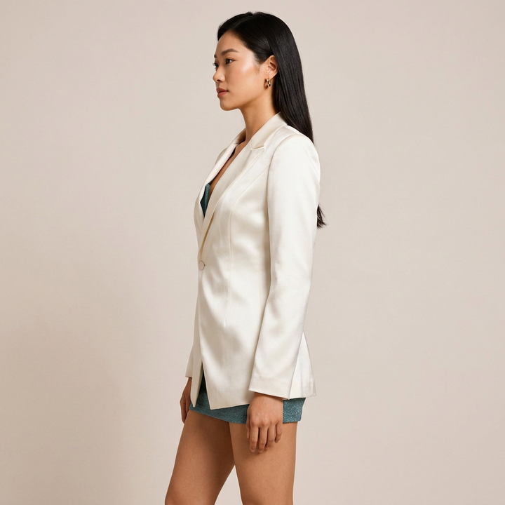 Satin Ruched Backless Blazer-Vyana Collective