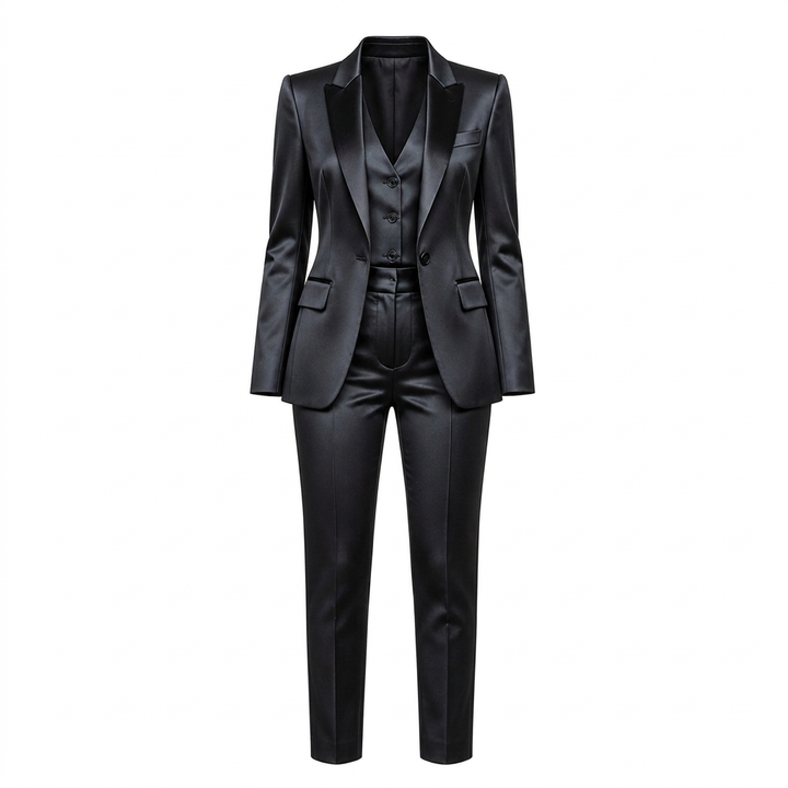 Satin Three Piece Suit Set for Meetings Ready and Evening Power Dressing Women-Vyana Collective