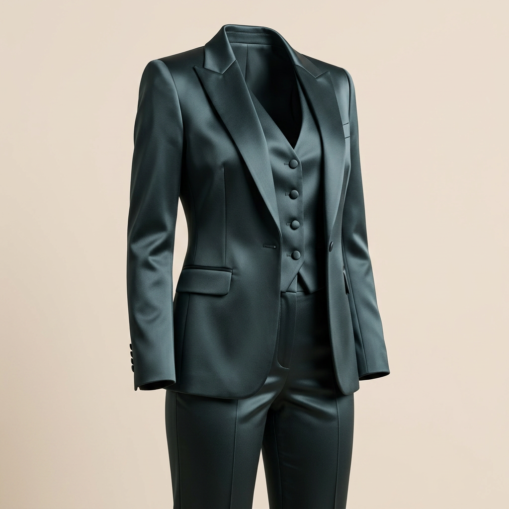 Satin Three Piece Suit Set for Meetings Ready and Evening Power Dressing Women-Vyana Collective