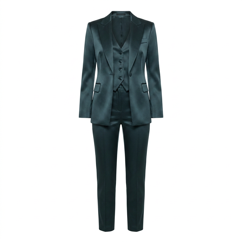 Satin Three Piece Suit Set for Meetings Ready and Evening Power Dressing Women-Vyana Collective