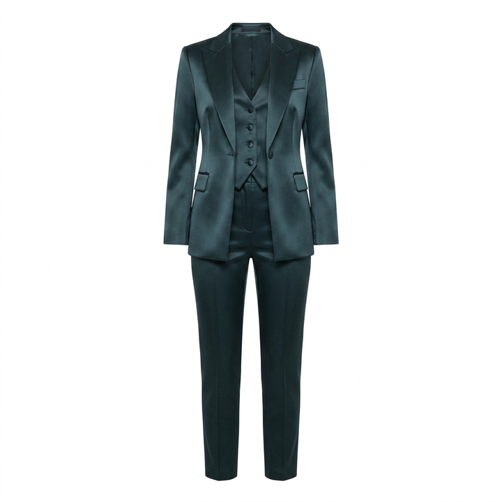 Satin Three Piece Suit Set for Meetings Ready and Evening Power Dressing Women-Vyana Collective