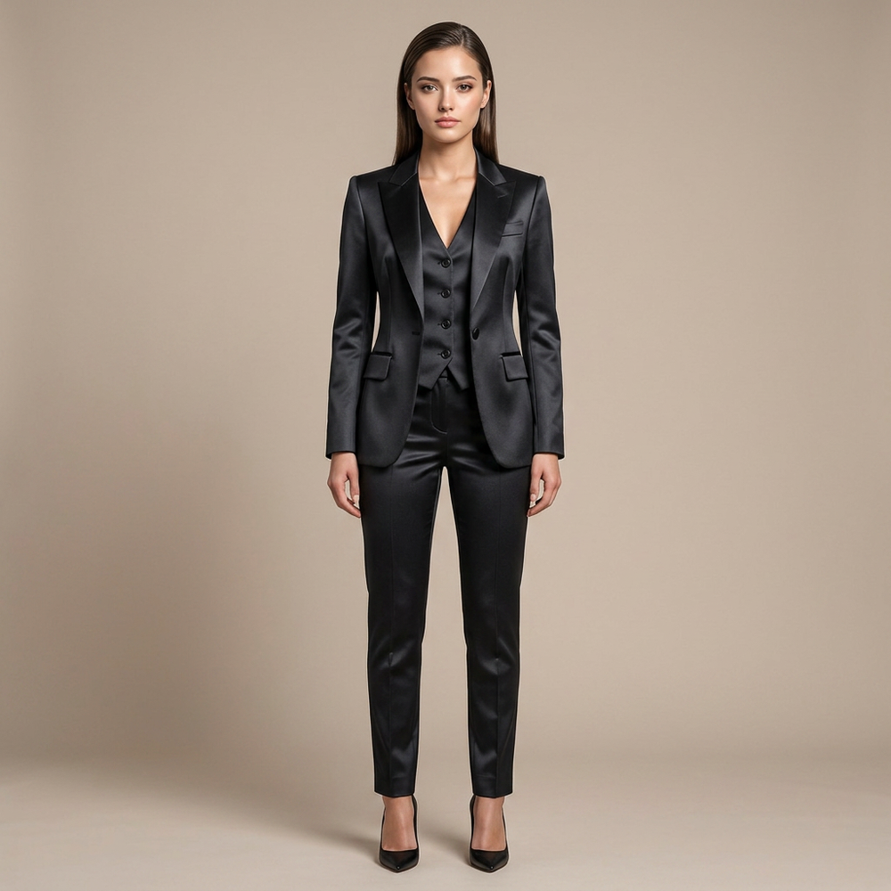 Satin Three Piece Suit Set for Meetings Ready and Evening Power Dressing Women-Vyana Collective