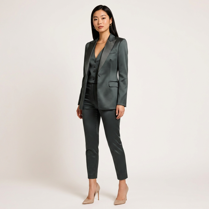 Satin Three Piece Suit Set for Meetings Ready and Evening Power Dressing Women-Vyana Collective