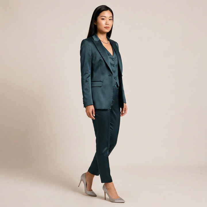 Satin Three Piece Suit Set for Meetings Ready and Evening Power Dressing Women-Vyana Collective