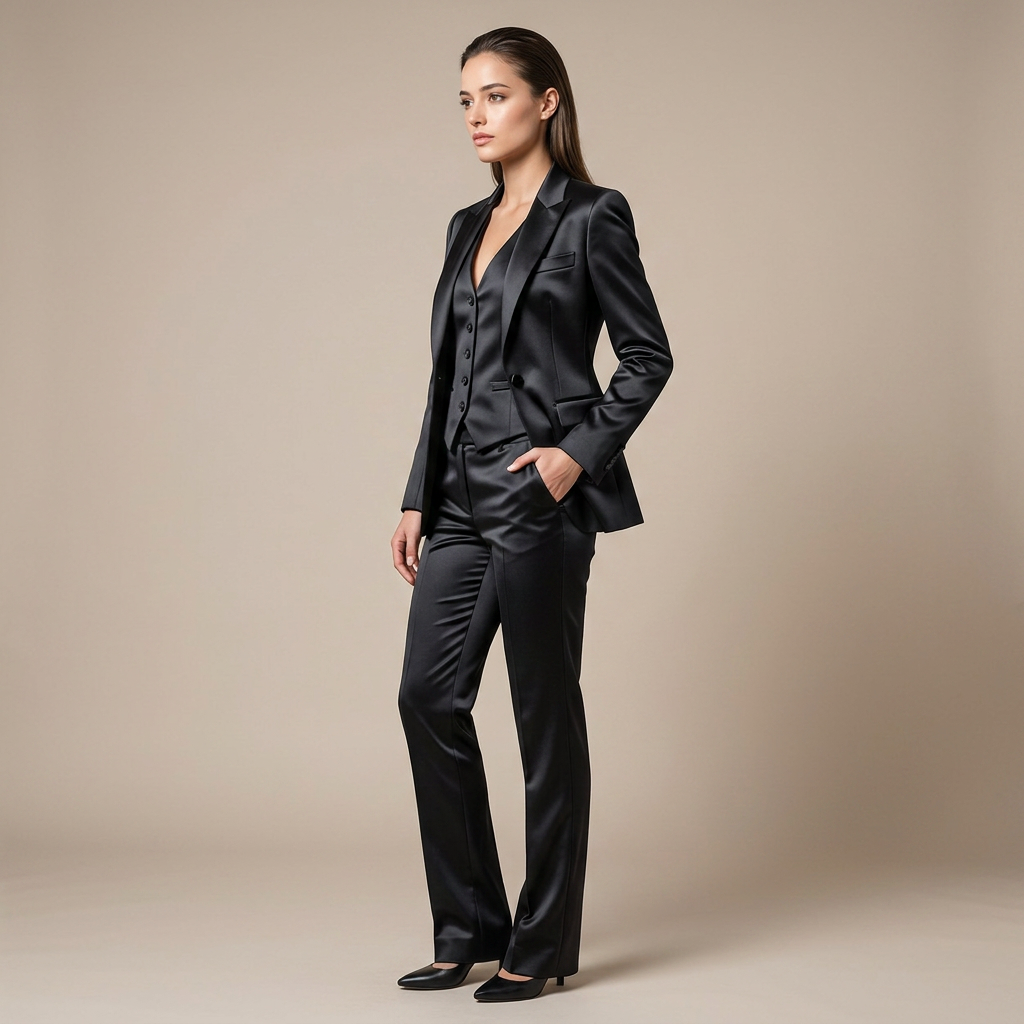 Satin Three Piece Suit Set for Meetings Ready and Evening Power Dressing Women-Vyana Collective
