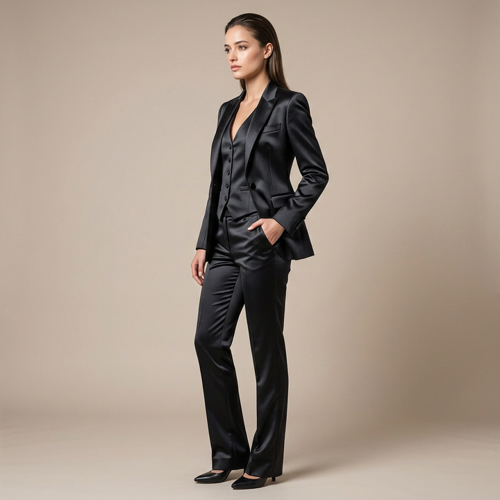Satin Three Piece Suit Set for Meetings Ready and Evening Power Dressing Women-Vyana Collective