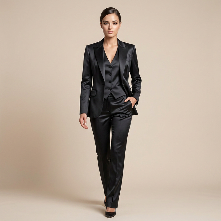 Satin Three Piece Suit Set for Meetings Ready and Evening Power Dressing Women-Vyana Collective