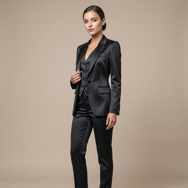 Satin Three Piece Suit Set for Meetings Ready and Evening Power Dressing Women-Vyana Collective