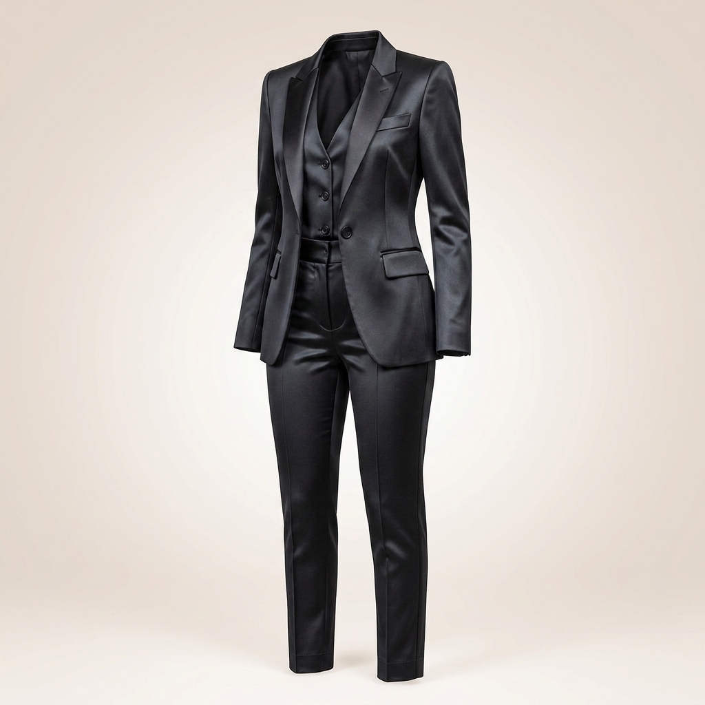 Satin Three Piece Suit Set for Meetings Ready and Evening Power Dressing Women-Vyana Collective