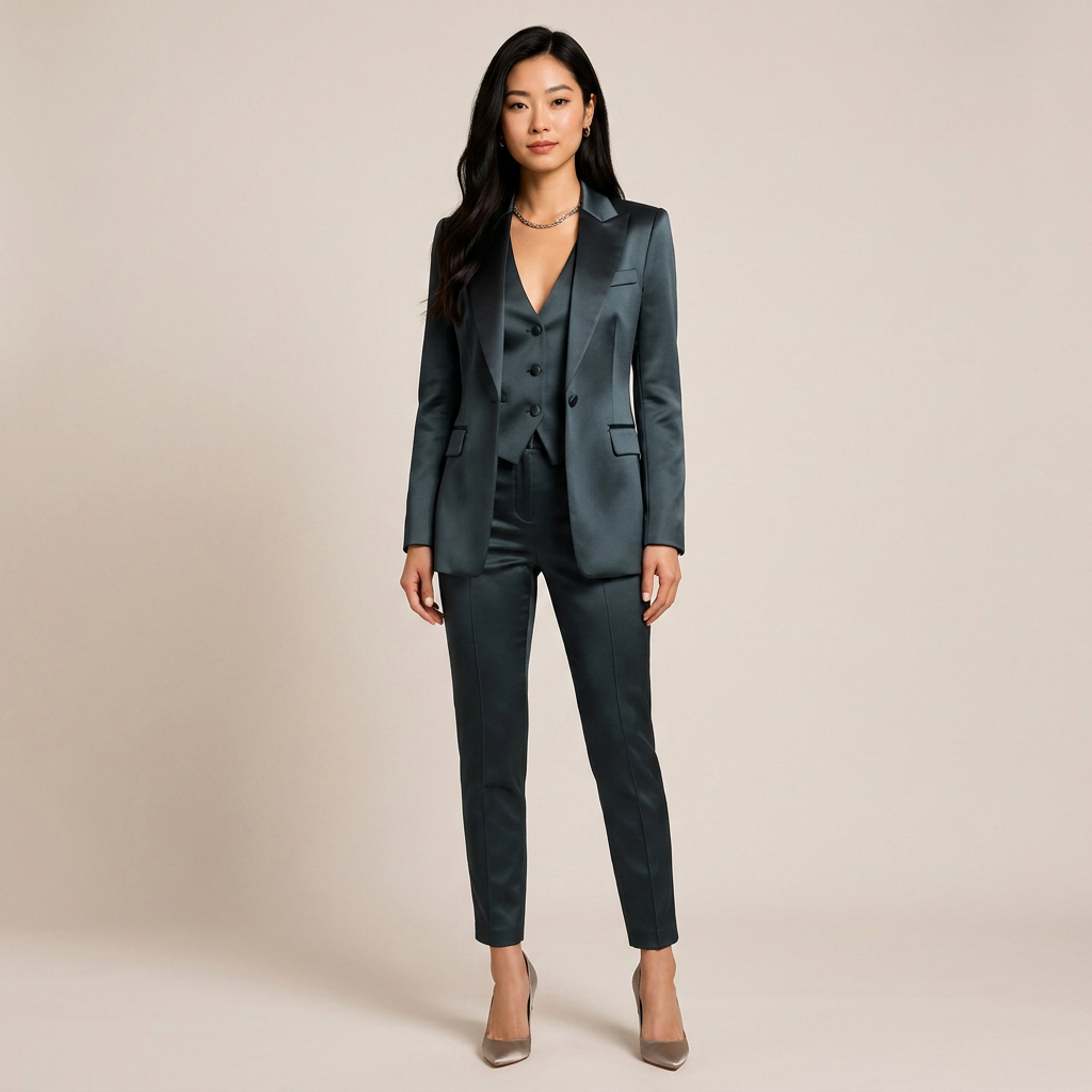 Satin Three Piece Suit Set for Meetings Ready and Evening Power Dressing Women-Vyana Collective