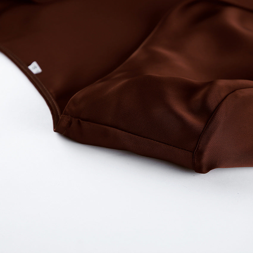 Satin Wrap Top and Wide Leg Pants Set for Meetings Ready and Effortless Elegance Women-Vyana Collective