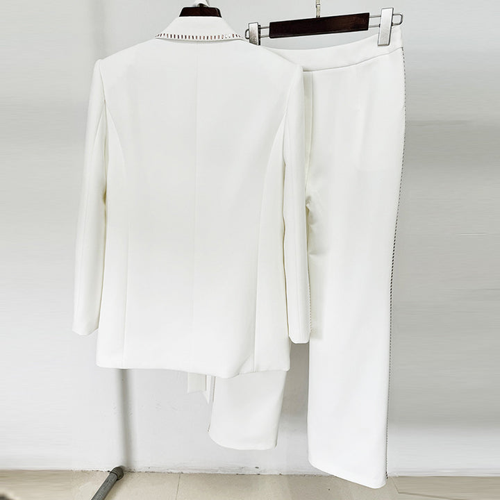 Scarf Detail Blazer and Wide Leg Pants Suit Set for Meetings Ready and Modern Executive Style Women-Vyana Collective