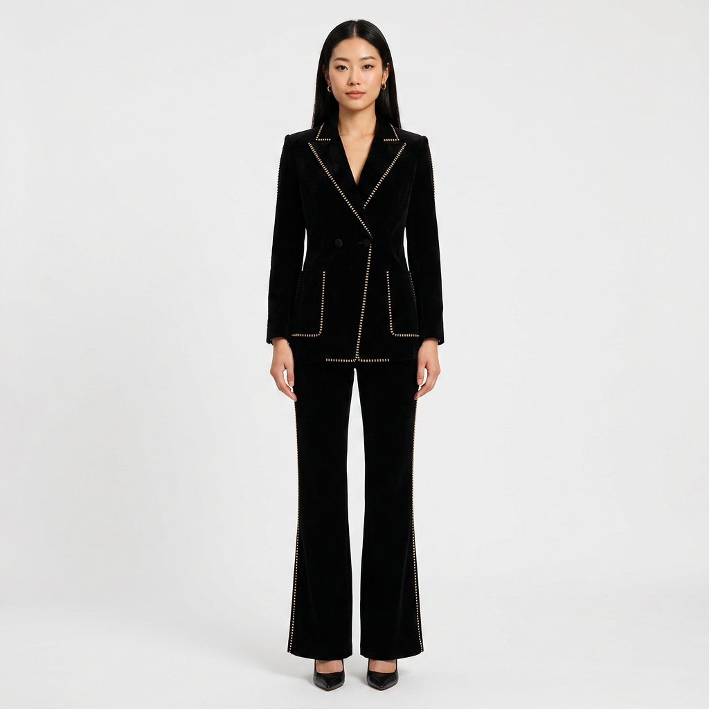 Scarf Detail Blazer and Wide Leg Pants Suit Set for Meetings Ready and Modern Executive Style Women-Vyana Collective