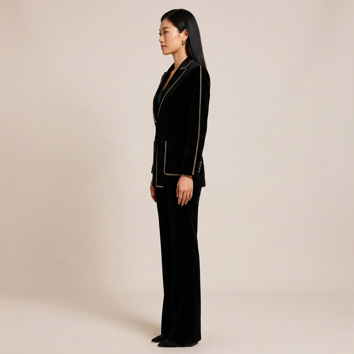 Scarf Detail Blazer and Wide Leg Pants Suit Set for Meetings Ready and Modern Executive Style Women-Vyana Collective