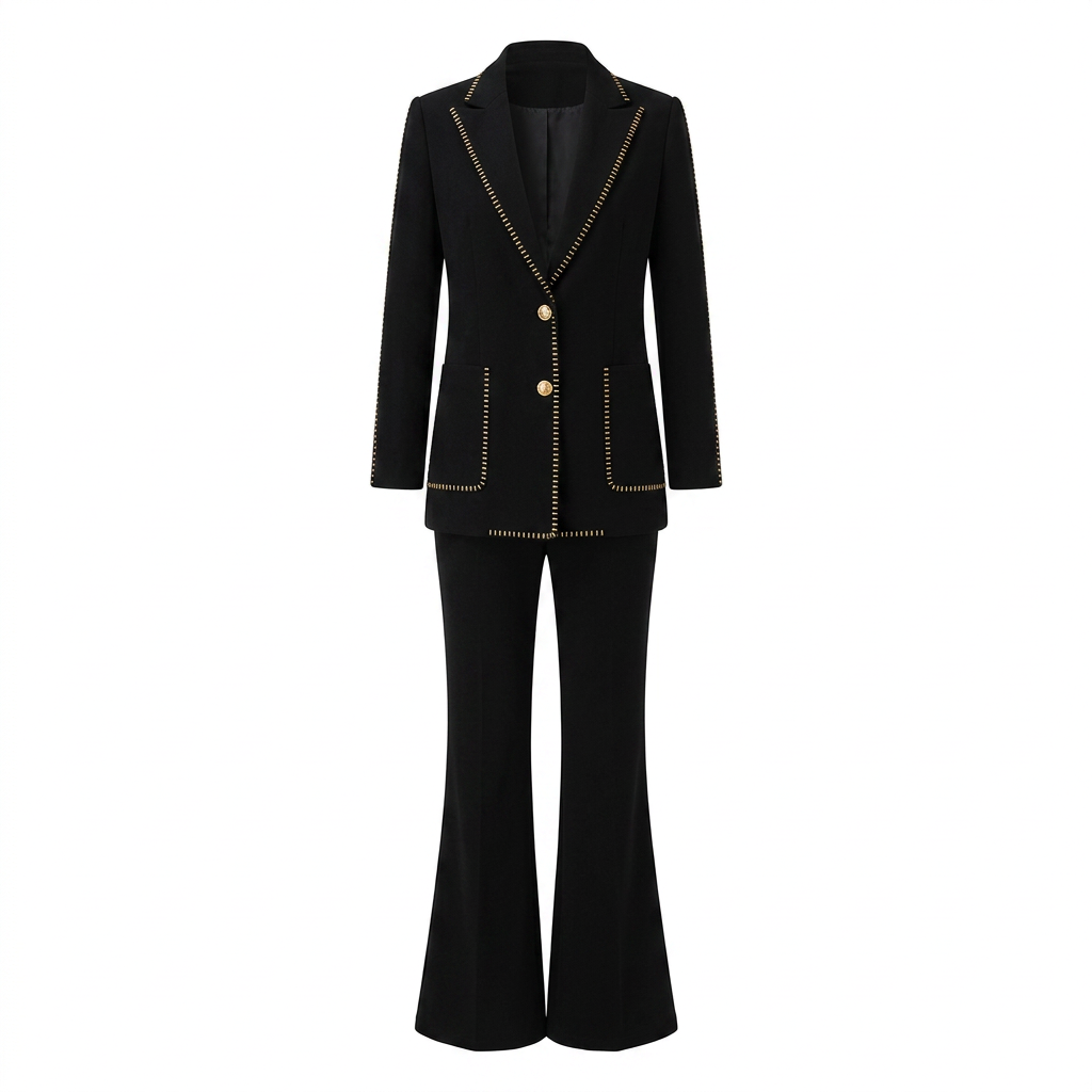 Scarf Detail Blazer and Wide Leg Pants Suit Set for Meetings Ready and Modern Executive Style Women-Vyana Collective