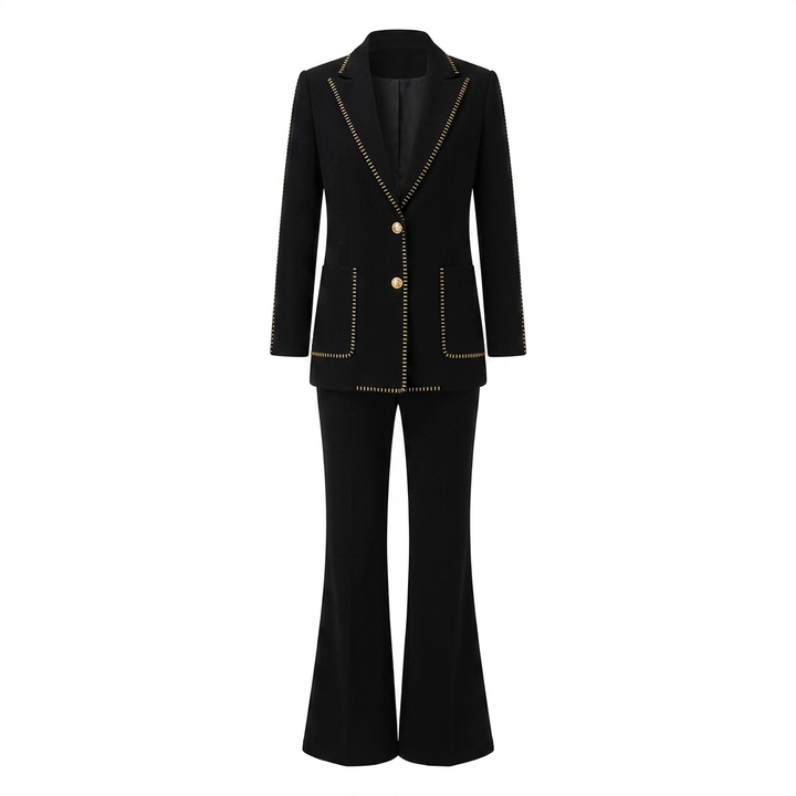Scarf Detail Blazer and Wide Leg Pants Suit Set for Meetings Ready and Modern Executive Style Women-Vyana Collective