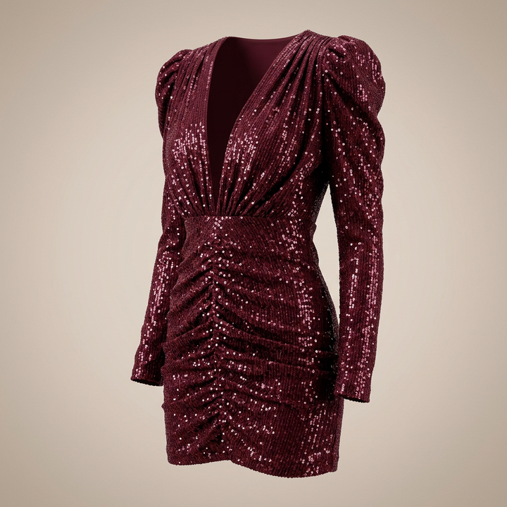 Sequin Plunge Neck Mini Dress for Friday Night Vibes and Cocktail Glamour Women-Vyana Collective