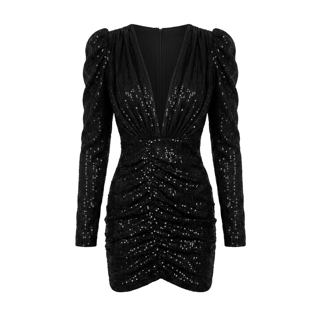 Sequin Plunge Neck Mini Dress for Friday Night Vibes and Cocktail Glamour Women-Vyana Collective