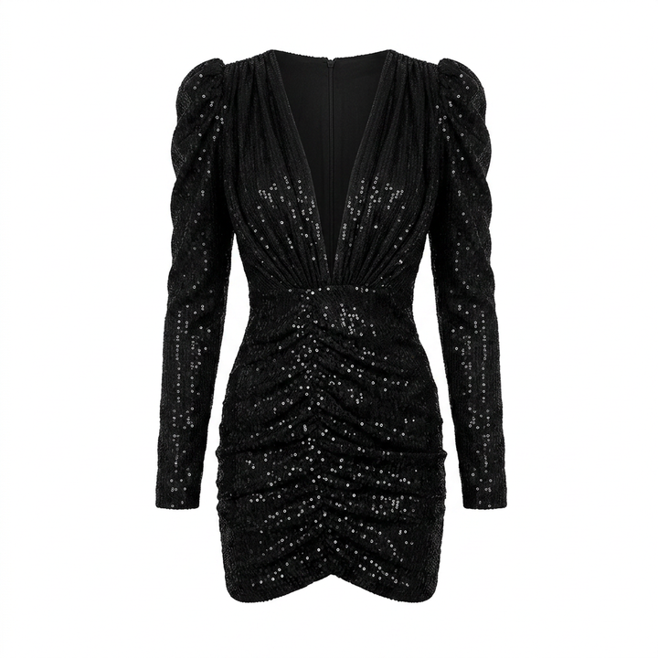 Sequin Plunge Neck Mini Dress for Friday Night Vibes and Cocktail Glamour Women-Vyana Collective