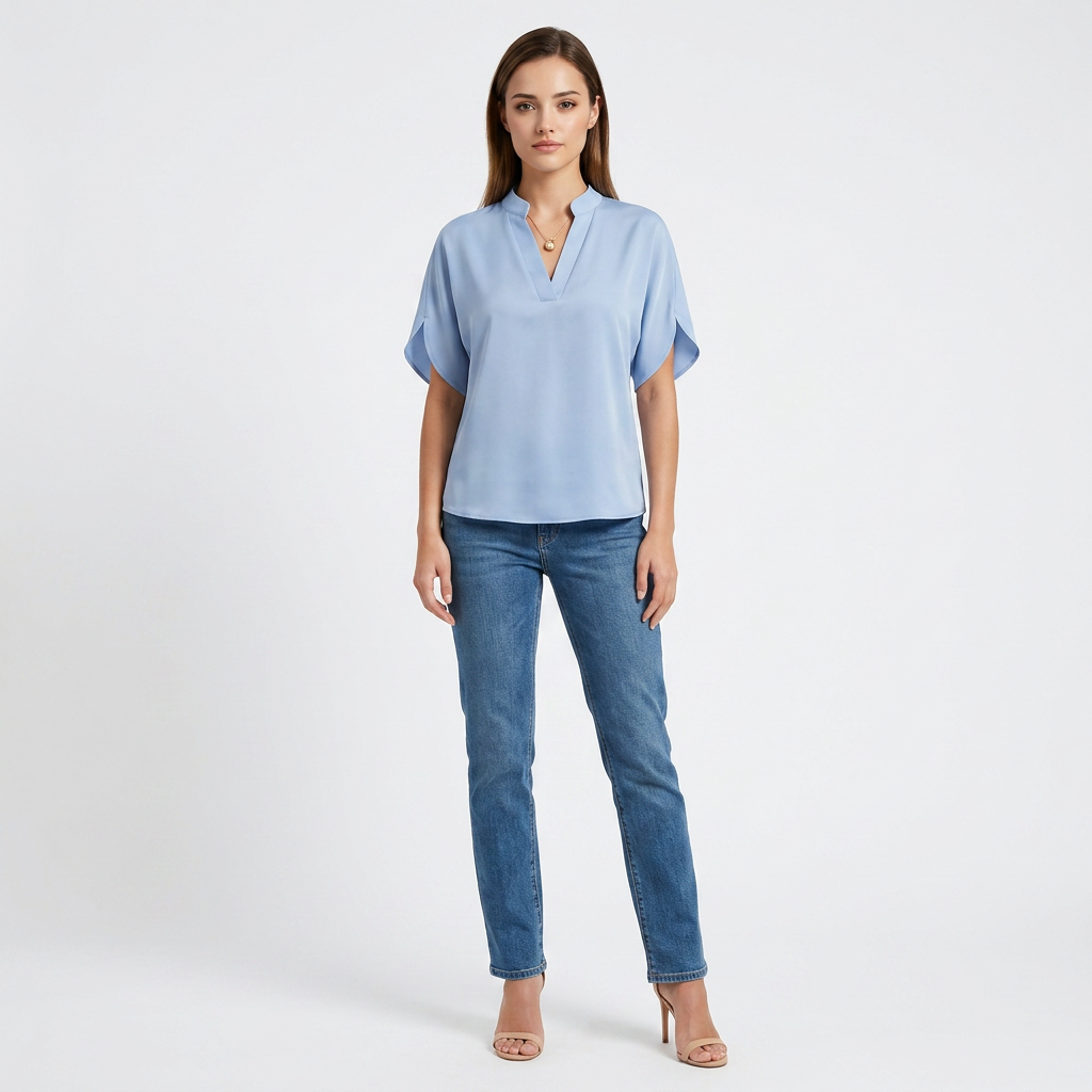 Short Sleeve V-Neck Chiffon Blouse for Meetings Ready and Everyday Office Style Women-Vyana Collective
