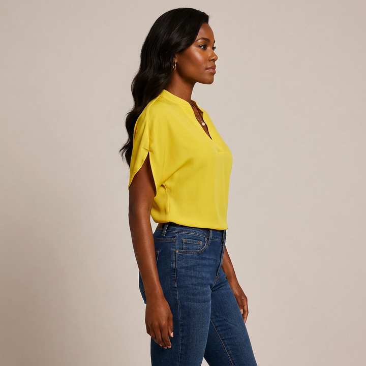 Short Sleeve V-Neck Chiffon Blouse for Meetings Ready and Everyday Office Style Women-Vyana Collective