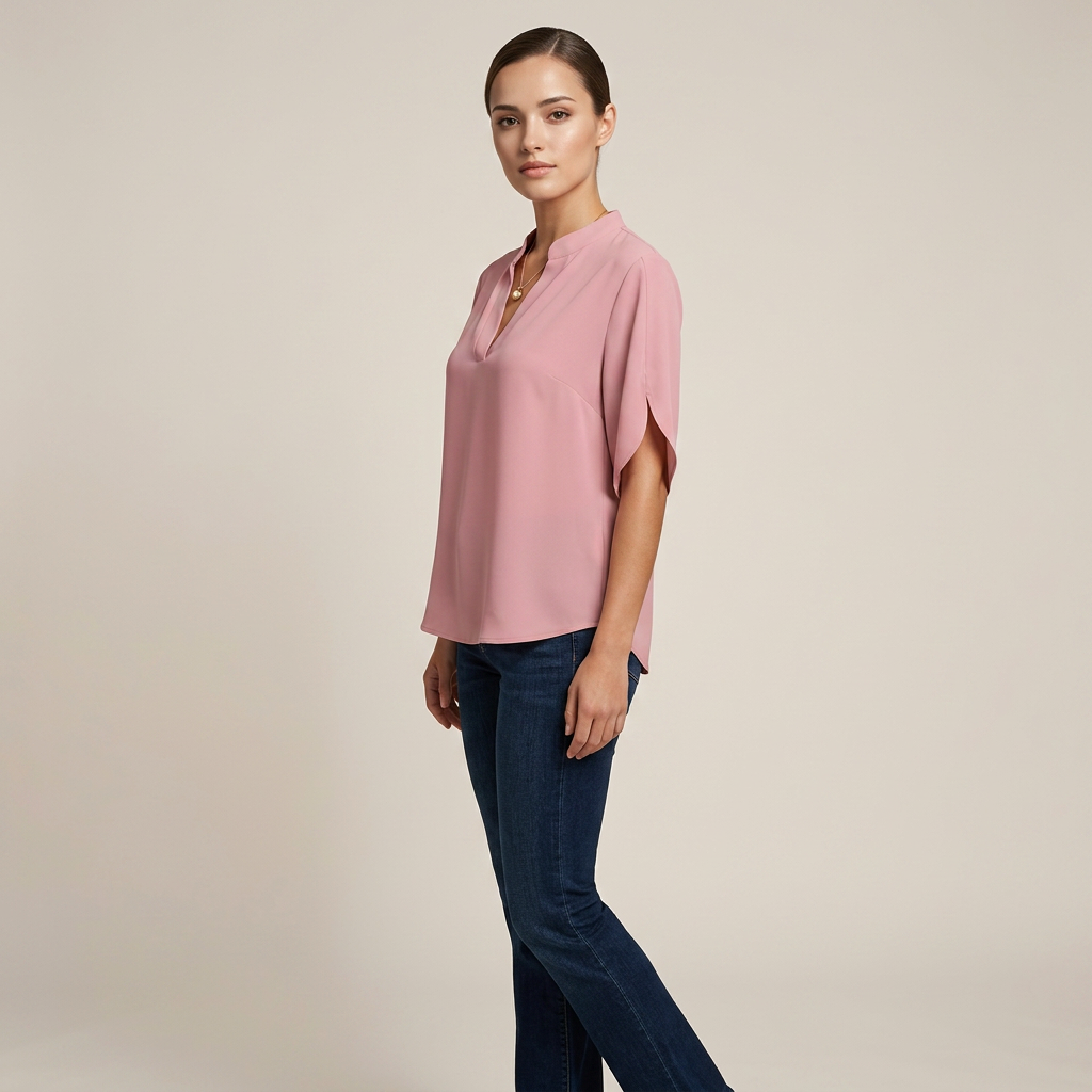 Short Sleeve V-Neck Chiffon Blouse for Meetings Ready and Everyday Office Style Women-Vyana Collective