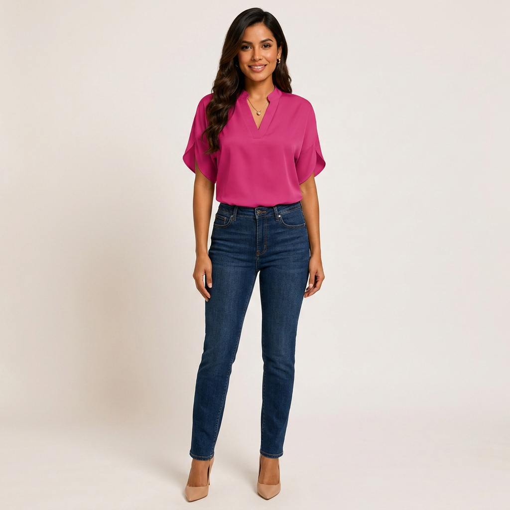 Short Sleeve V-Neck Chiffon Blouse for Meetings Ready and Everyday Office Style Women-Vyana Collective