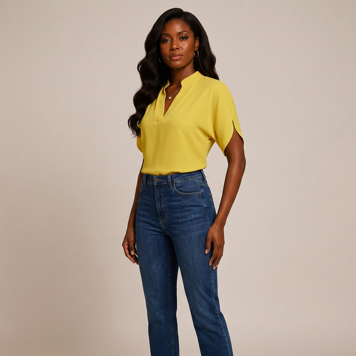 Short Sleeve V-Neck Chiffon Blouse for Meetings Ready and Everyday Office Style Women-Vyana Collective