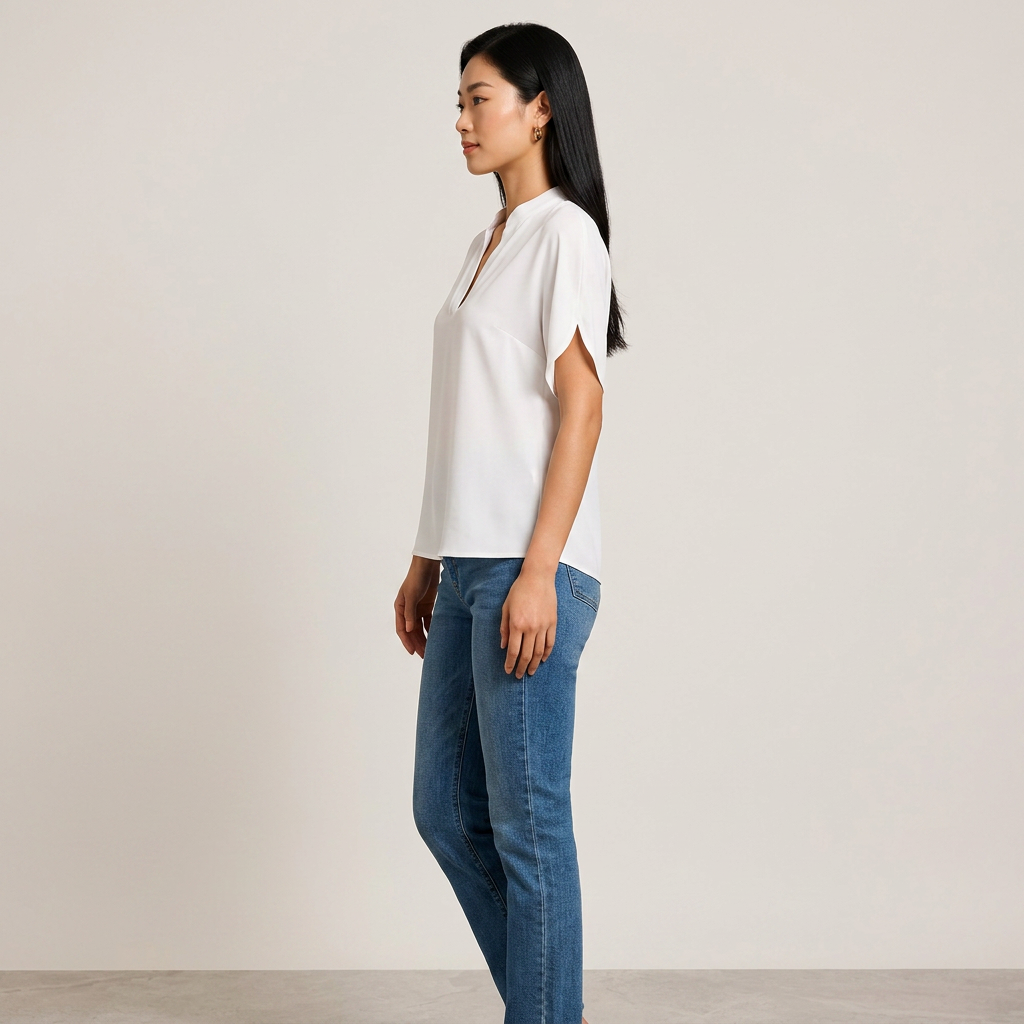 Short Sleeve V-Neck Chiffon Blouse for Meetings Ready and Everyday Office Style Women-Vyana Collective