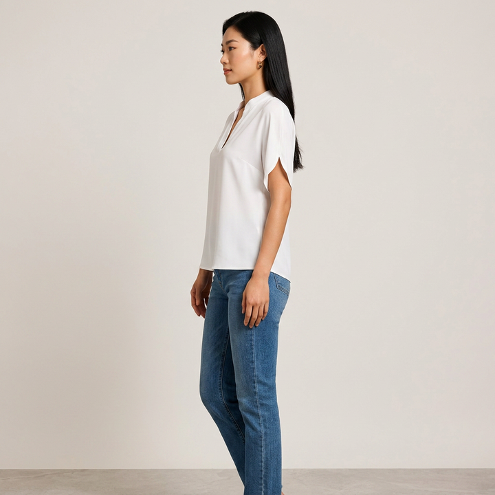 Short Sleeve V-Neck Chiffon Blouse for Meetings Ready and Everyday Office Style Women-Vyana Collective
