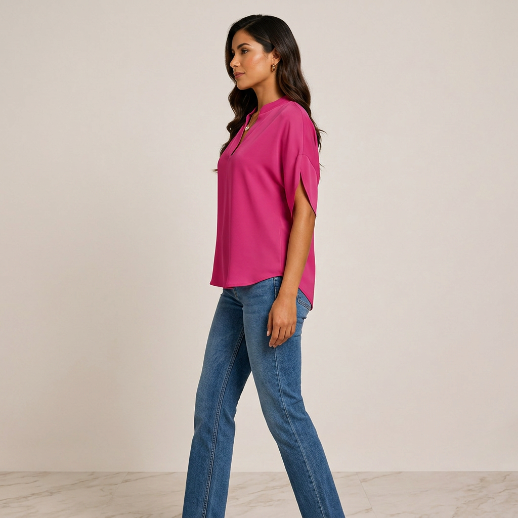 Short Sleeve V-Neck Chiffon Blouse for Meetings Ready and Everyday Office Style Women-Vyana Collective