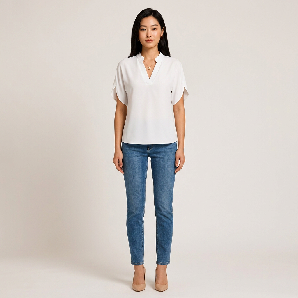 Short Sleeve V-Neck Chiffon Blouse for Meetings Ready and Everyday Office Style Women-Vyana Collective