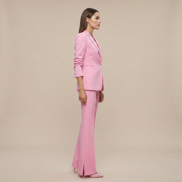 Single-Breasted Notched Lapel Blazer &amp; Split Flared Pants Suit Set-Vyana Collective