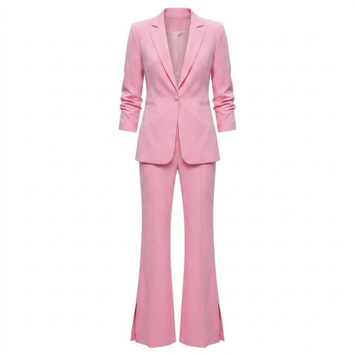 Single-Breasted Notched Lapel Blazer &amp; Split Flared Pants Suit Set-Vyana Collective