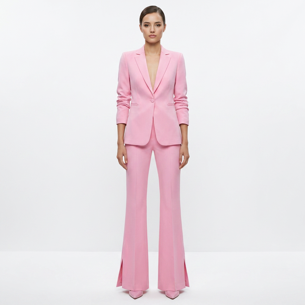Single-Breasted Notched Lapel Blazer &amp; Split Flared Pants Suit Set-Vyana Collective