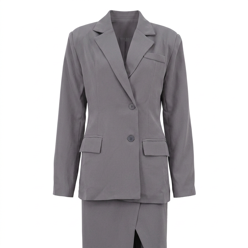 Single-Button Blazer &amp; High Slit Midi Skirt Tailored Suit Set-Vyana Collective